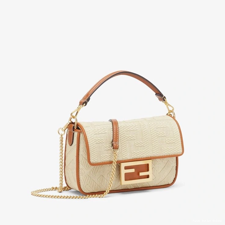 Cheap FF Bag Fendi Motif In Beige Baguette Straw Mini 0817